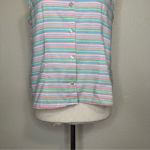 Fresh Produce 100% Cotton Multicolor Striped Sleeveles Button down Shirt - Picture 3 of 13